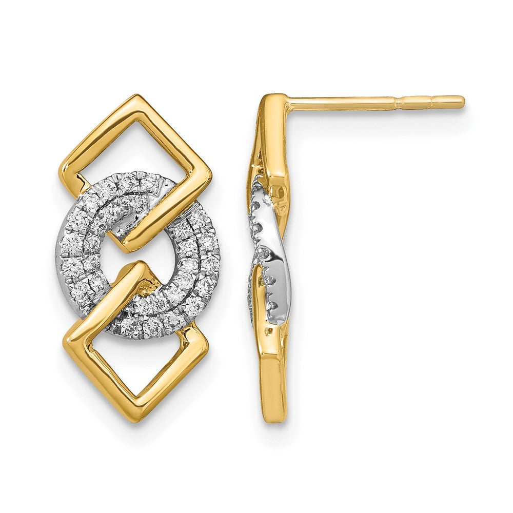 14K Gelbgold Zweifarbig Polierte Echte Diamant Kreis- und 2 Quadrat-Ohrstecker