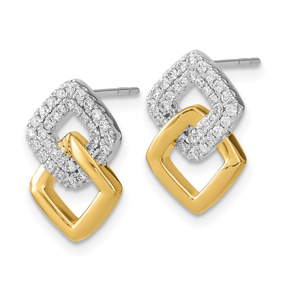 14K Gelbgold Zweifarbig Poliert Echte Diamant Doppelte Quadratische Ohrstecker