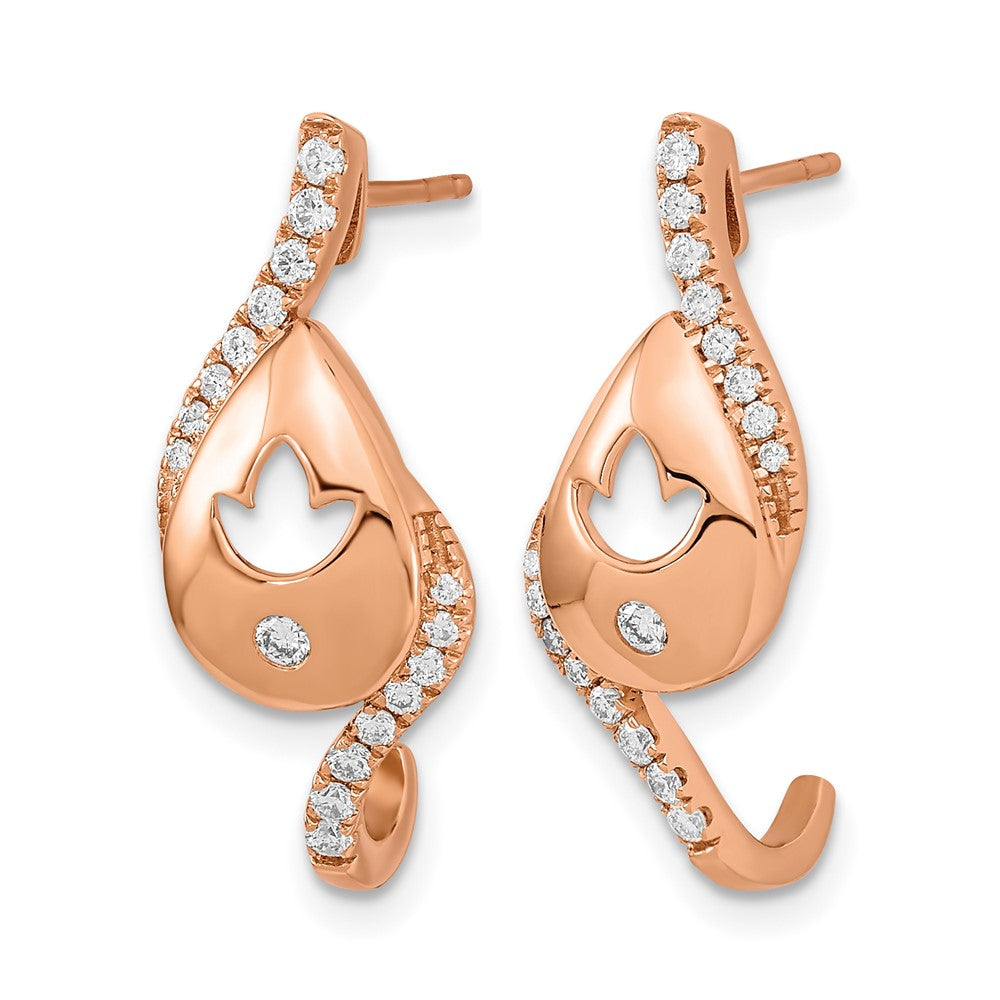 14K Roségold Ohrringe mit poliertem Tropfen-Design, echten Diamanten und Blumen-Stecker
