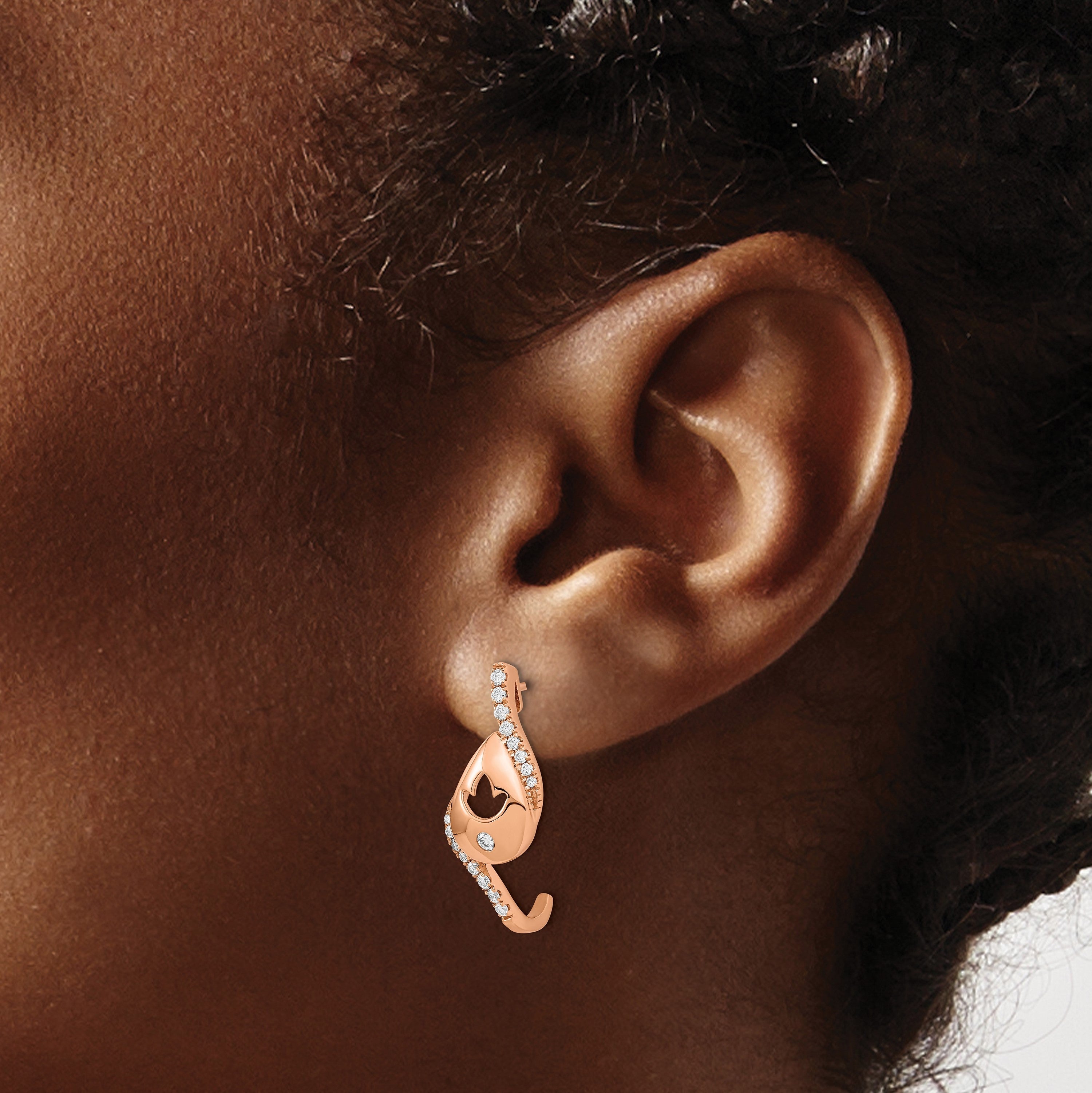 14K Roségold Ohrringe mit poliertem Tropfen-Design, echten Diamanten und Blumen-Stecker