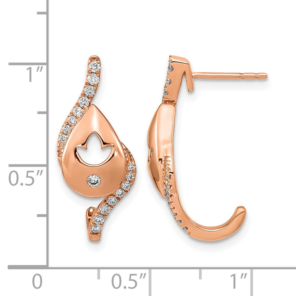 14K Roségold Ohrringe mit poliertem Tropfen-Design, echten Diamanten und Blumen-Stecker