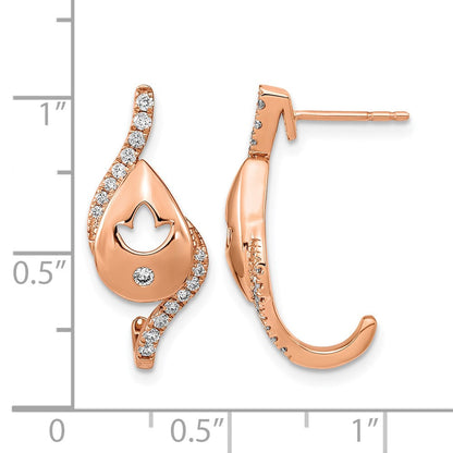 14K Roségold Ohrringe mit poliertem Tropfen-Design, echten Diamanten und Blumen-Stecker