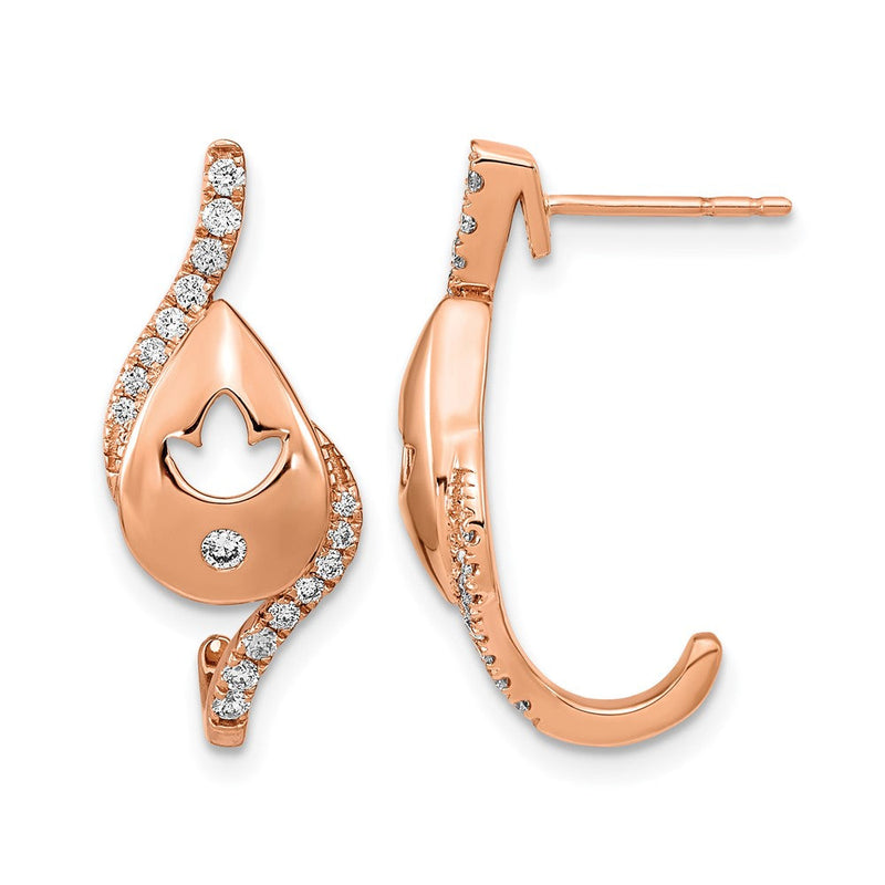 14K Roségold Ohrringe mit poliertem Tropfen-Design, echten Diamanten und Blumen-Stecker