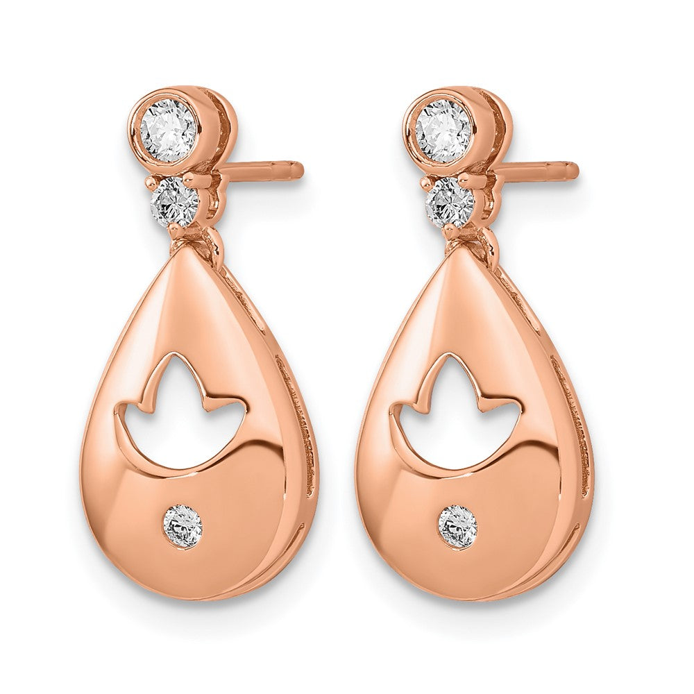 14K Roségold Diamant-Ohrhänger mit Tropfen- und Blumendesign, Steckverschluss, Echtschmuck