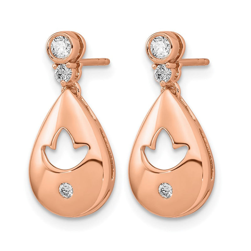 14K Roségold Diamant-Ohrhänger mit Tropfen- und Blumendesign, Steckverschluss, Echtschmuck