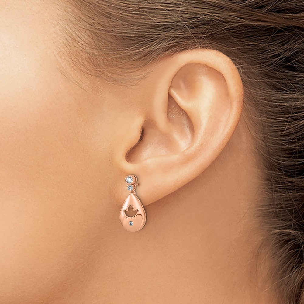 14K Roségold Diamant-Ohrhänger mit Tropfen- und Blumendesign, Steckverschluss, Echtschmuck
