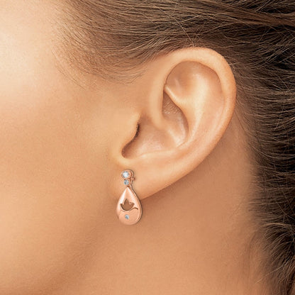 14K Roségold Diamant-Ohrhänger mit Tropfen- und Blumendesign, Steckverschluss, Echtschmuck