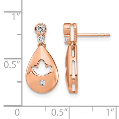 14K Roségold Diamant-Ohrhänger mit Tropfen- und Blumendesign, Steckverschluss, Echtschmuck
