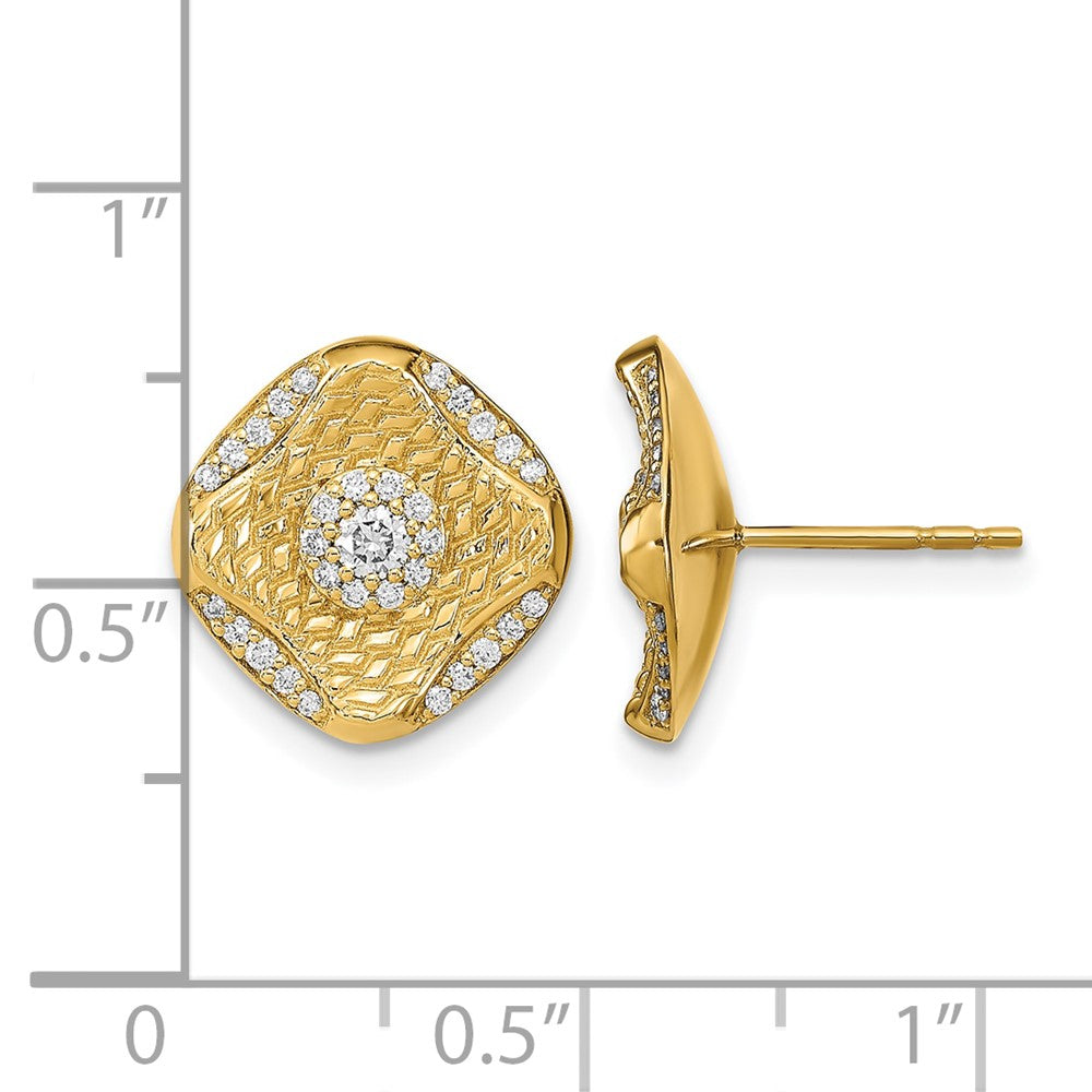 14K Gelbgold polierte quadratische Ohrstecker mit echten Diamanten im Flechtdesign
