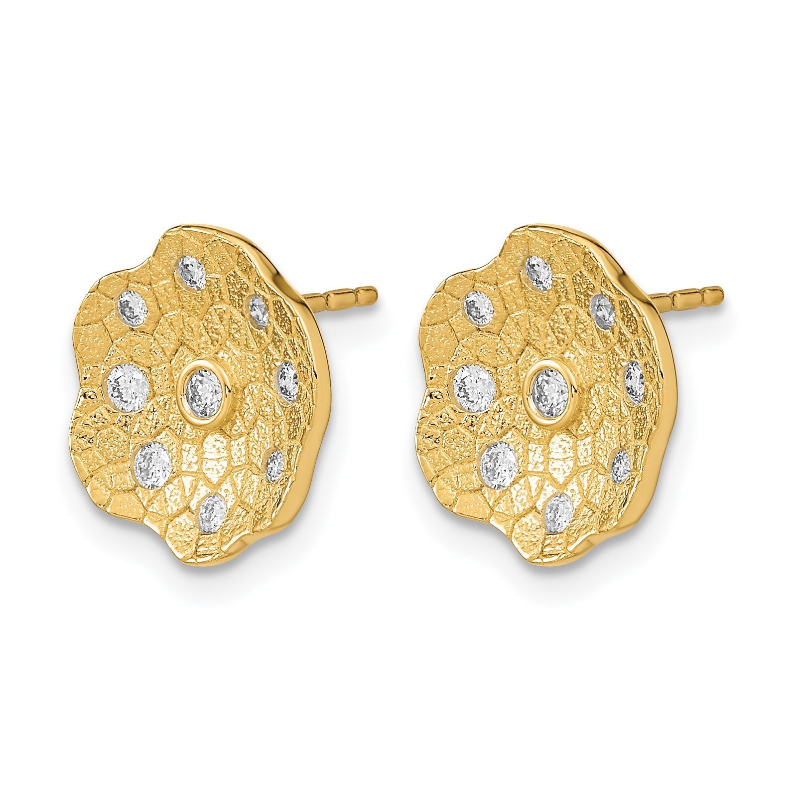 14K Gelbgold Ohrstecker mit Kreis-Design, poliert und texturiert, mit echten Diamanten