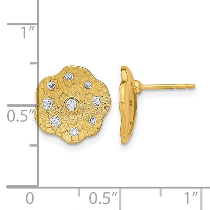 14K Gelbgold Ohrstecker mit Kreis-Design, poliert und texturiert, mit echten Diamanten