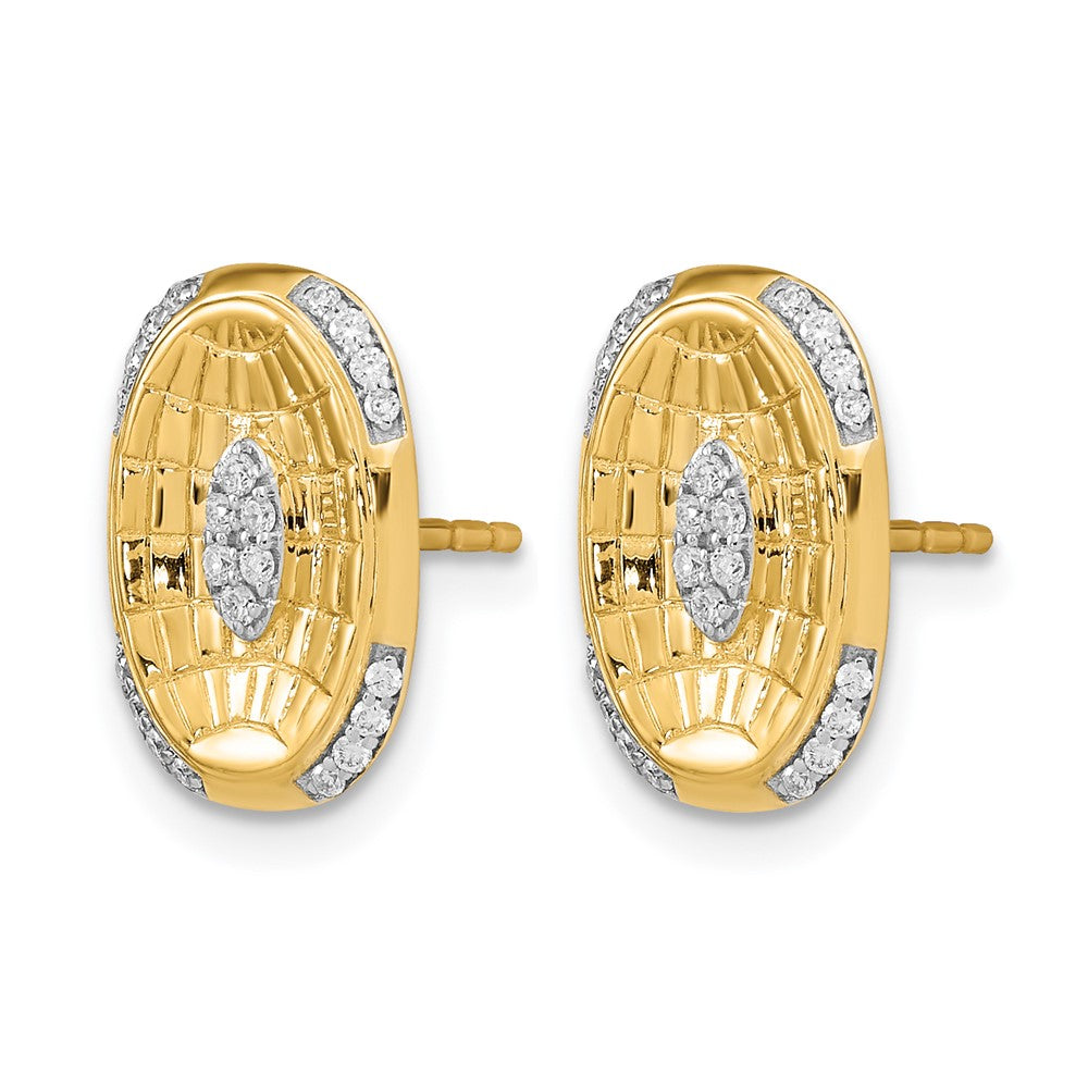 14K Gelbgold Ohrstecker, poliert und texturiert, mit ovaler Fassung und echten Diamanten
