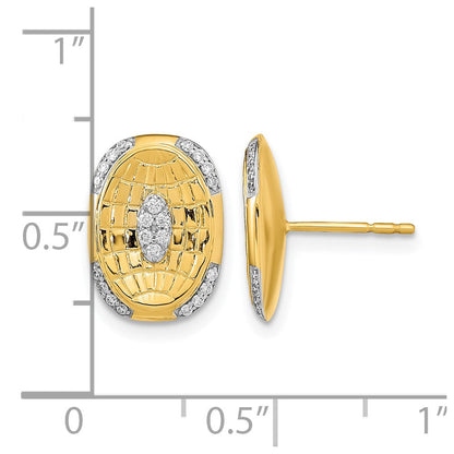 14K Gelbgold Ohrstecker, poliert und texturiert, mit ovaler Fassung und echten Diamanten