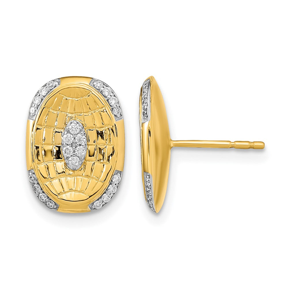 14K Gelbgold Ohrstecker, poliert und texturiert, mit ovaler Fassung und echten Diamanten