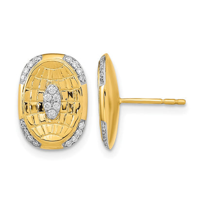 14K Gelbgold Ohrstecker, poliert und texturiert, mit ovaler Fassung und echten Diamanten