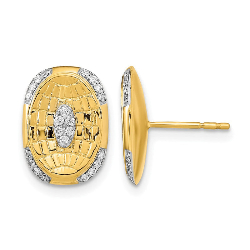 14K Gelbgold Ohrstecker, poliert und texturiert, mit ovaler Fassung und echten Diamanten
