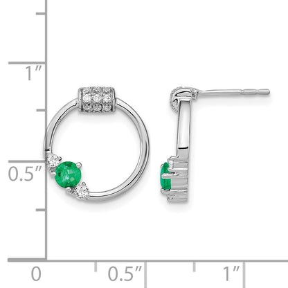 14K Weißgold Ohrstecker mit echten Diamanten und Smaragden, rund, poliert