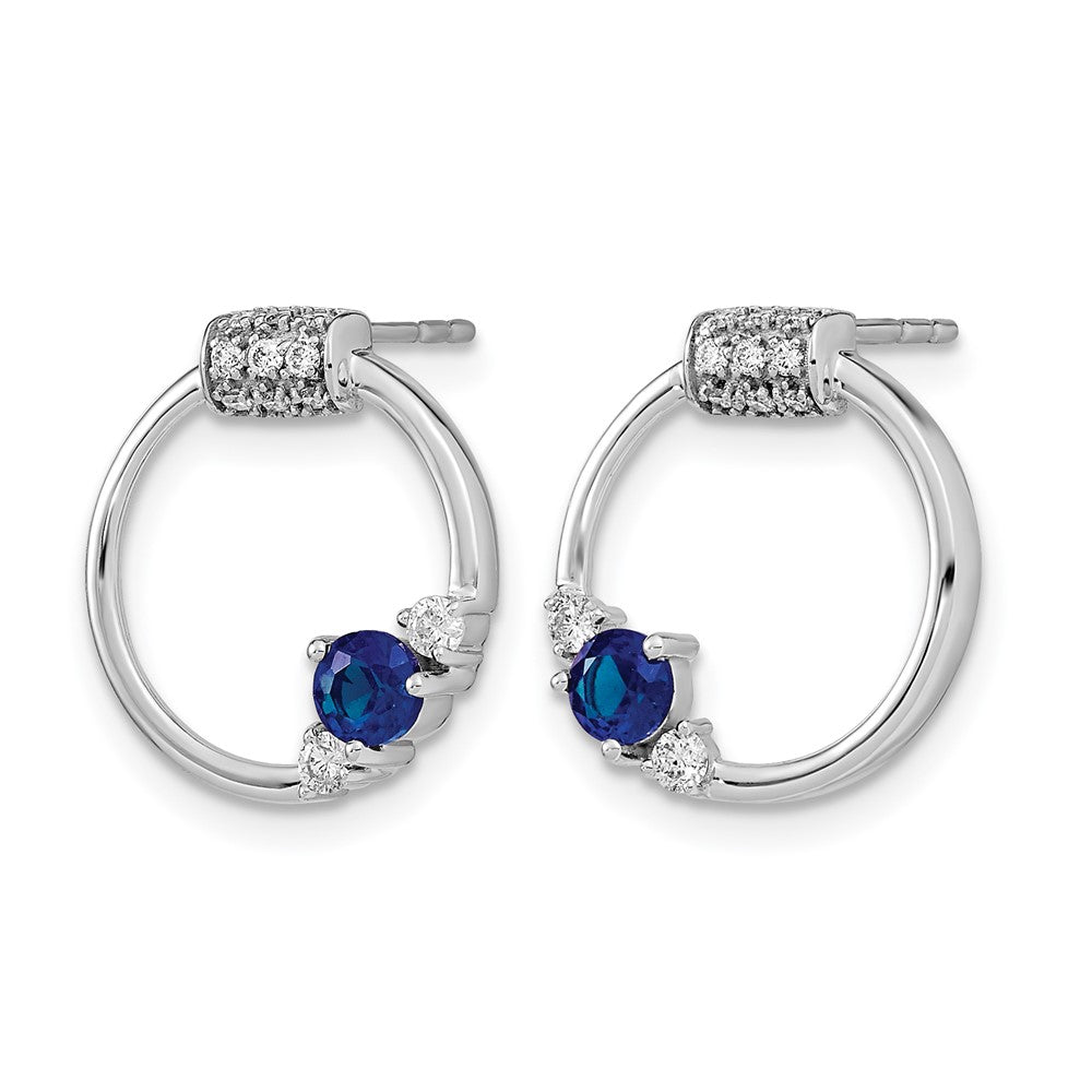 14K Weißgold Ohrstecker mit Kreis-Design, echten Diamanten und blauen Saphiren, poliert