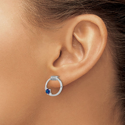 14K Weißgold Ohrstecker mit Kreis-Design, echten Diamanten und blauen Saphiren, poliert