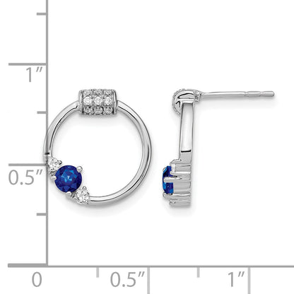 14K Weißgold Ohrstecker mit Kreis-Design, echten Diamanten und blauen Saphiren, poliert