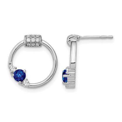 14K Weißgold Ohrstecker mit Kreis-Design, echten Diamanten und blauen Saphiren, poliert