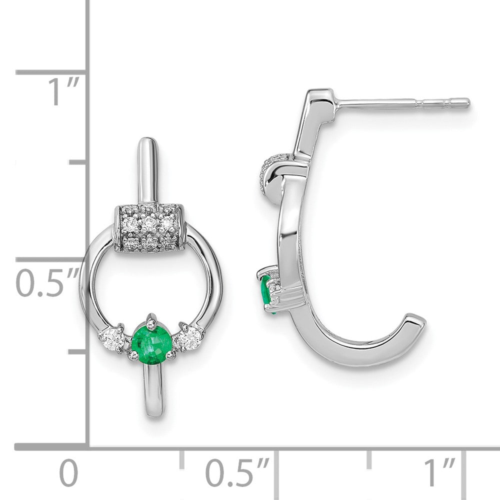 14K Weißgold Diamant- und Smaragd-Kreis-Ohrringe, poliert