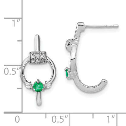 14K Weißgold Diamant- und Smaragd-Kreis-Ohrringe, poliert