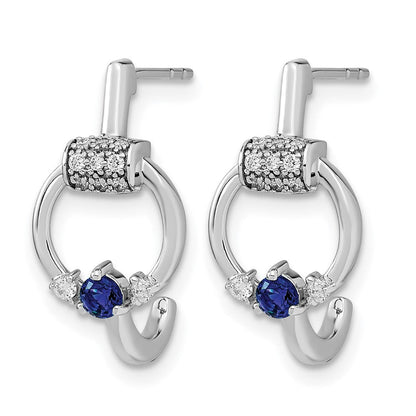 14K Weißgold Creolen mit echten Diamanten und blauem Saphir, poliert, Kreis-Design