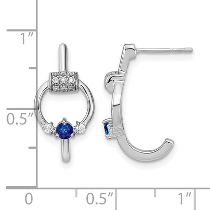 14K Weißgold Creolen mit echten Diamanten und blauem Saphir, poliert, Kreis-Design