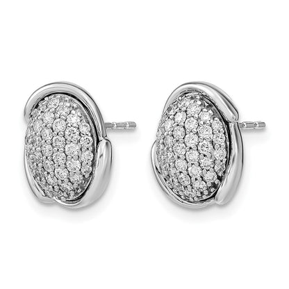 14K Weißgold Ohrstecker oval poliert mit Pavé-Diamanten