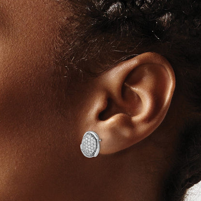 14K Weißgold Ohrstecker oval poliert mit Pavé-Diamanten