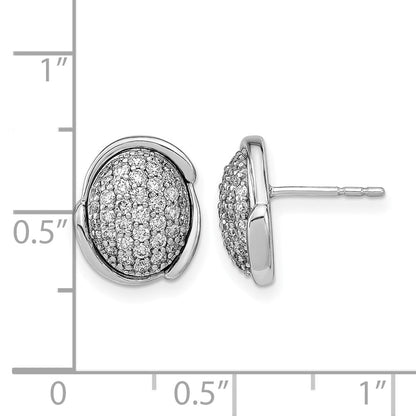 14K Weißgold Ohrstecker oval poliert mit Pavé-Diamanten