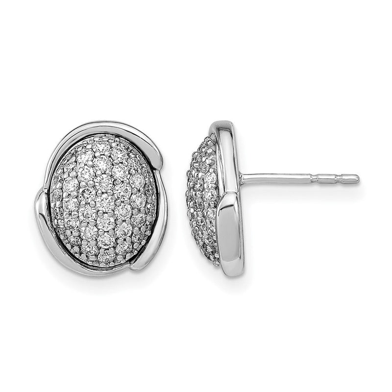 14K Weißgold Ohrstecker oval poliert mit Pavé-Diamanten