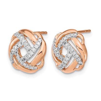 14K Roségold Ohrstecker mit Liebesknoten und echten Diamanten, poliert