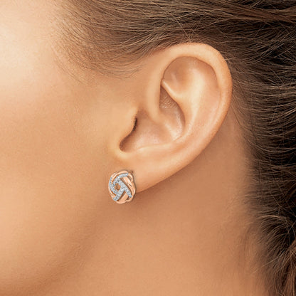 14K Roségold Ohrstecker mit Liebesknoten und echten Diamanten, poliert
