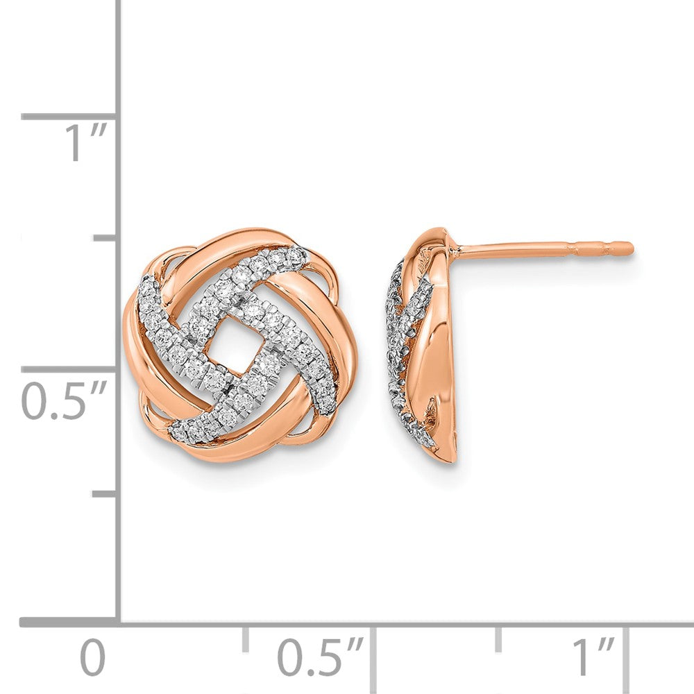 14K Roségold Ohrstecker mit Liebesknoten und echten Diamanten, poliert