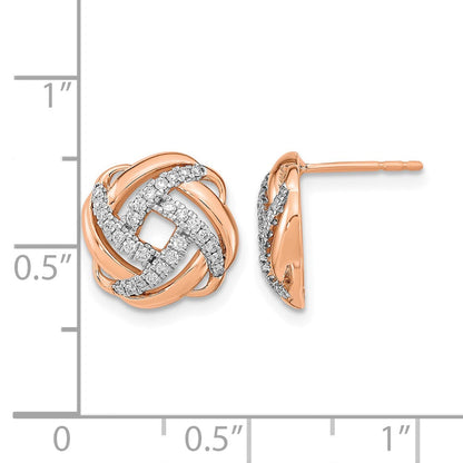 14K Roségold Ohrstecker mit Liebesknoten und echten Diamanten, poliert