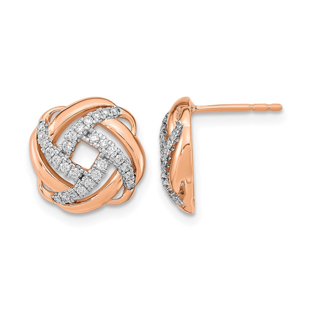 14K Roségold Ohrstecker mit Liebesknoten und echten Diamanten, poliert