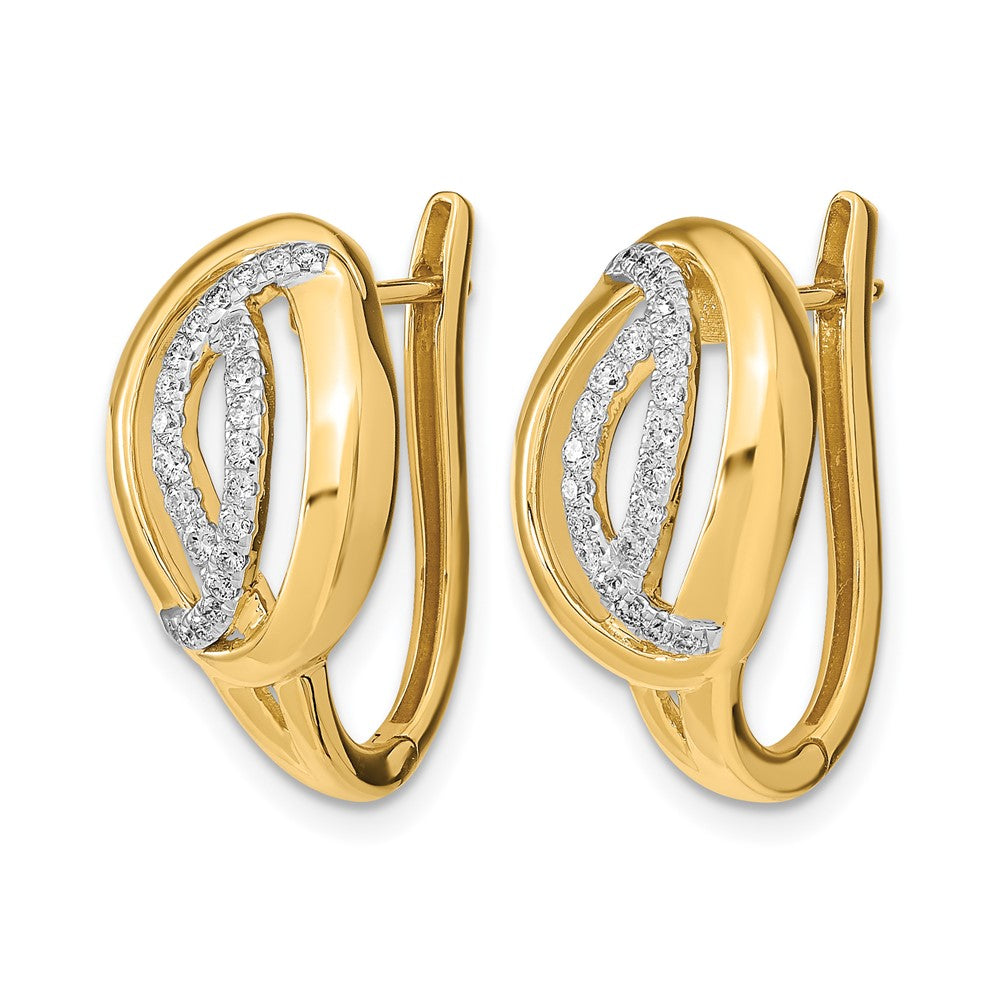 14K Gelbgold polierte echte Diamant-Creolen mit Klappscharnier, oval