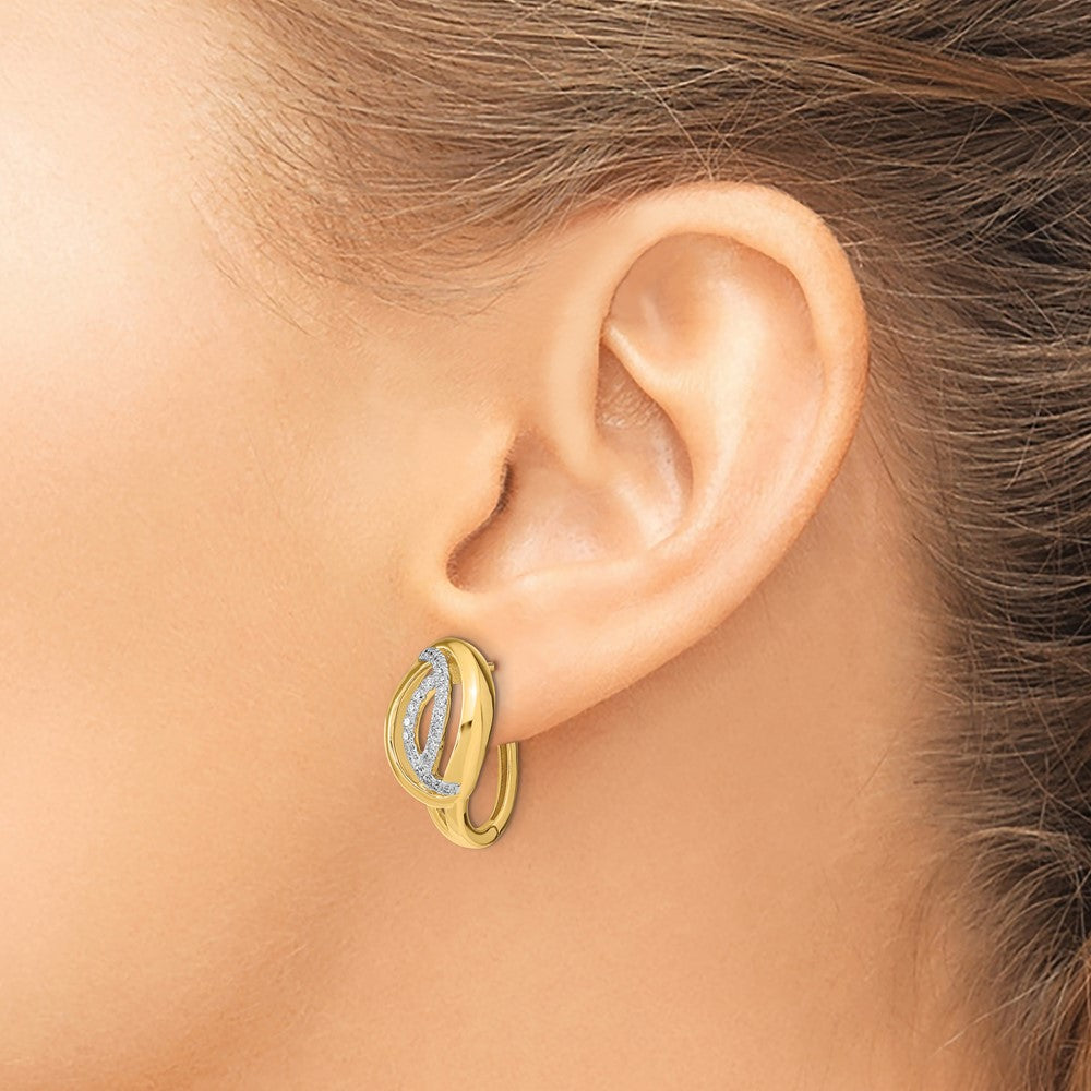 14K Gelbgold polierte echte Diamant-Creolen mit Klappscharnier, oval