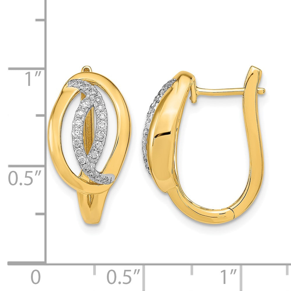 14K Gelbgold polierte echte Diamant-Creolen mit Klappscharnier, oval