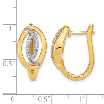 14K Gelbgold polierte echte Diamant-Creolen mit Klappscharnier, oval
