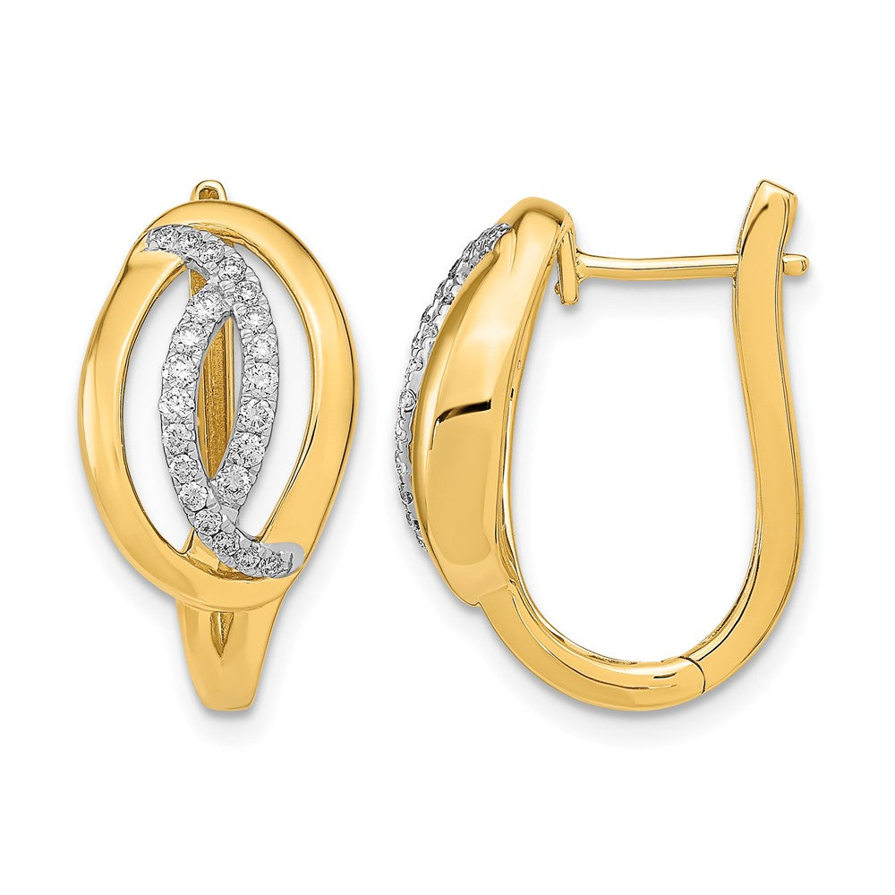 14K Gelbgold polierte echte Diamant-Creolen mit Klappscharnier, oval