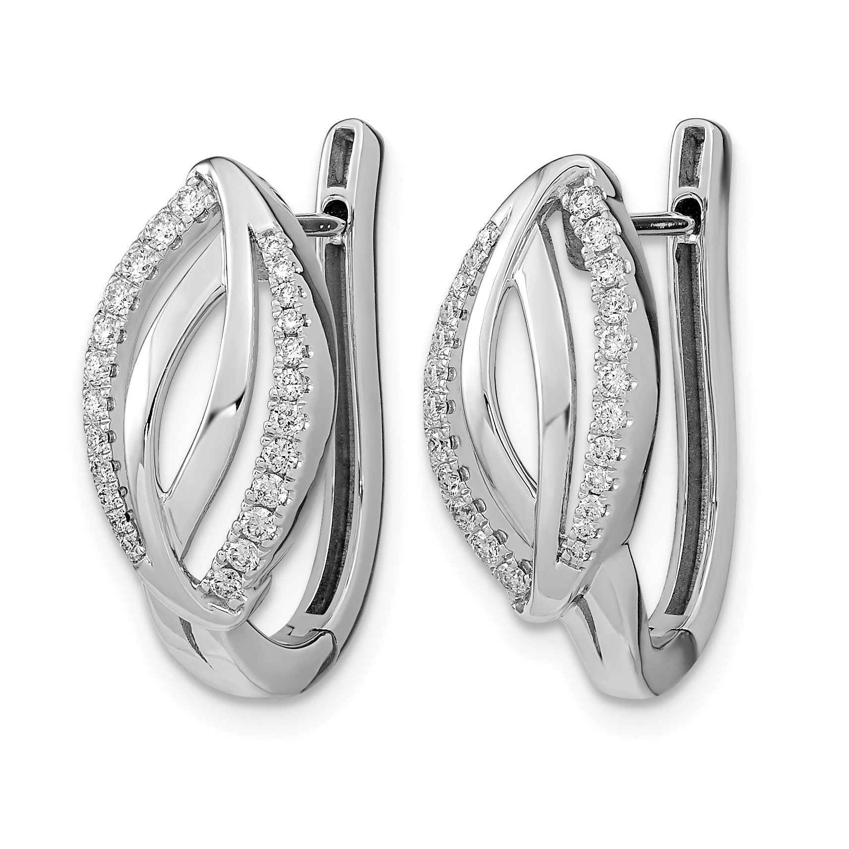 14K Weißgold Creolen mit echten Diamanten und Scharniermechanismus