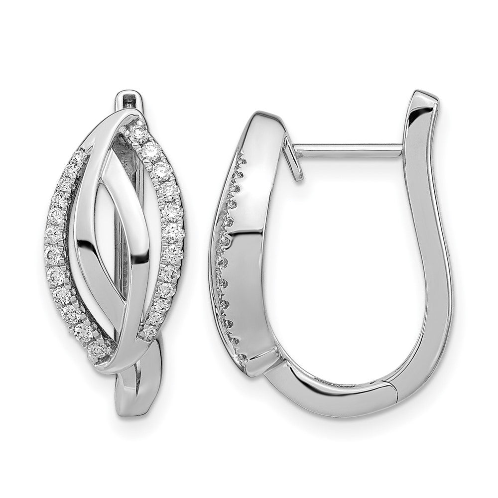 14K Weißgold Creolen mit echten Diamanten und Scharniermechanismus