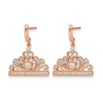 14K Roségold polierte Ohrhänger mit echten Diamanten in Tiara-Design mit Stecker