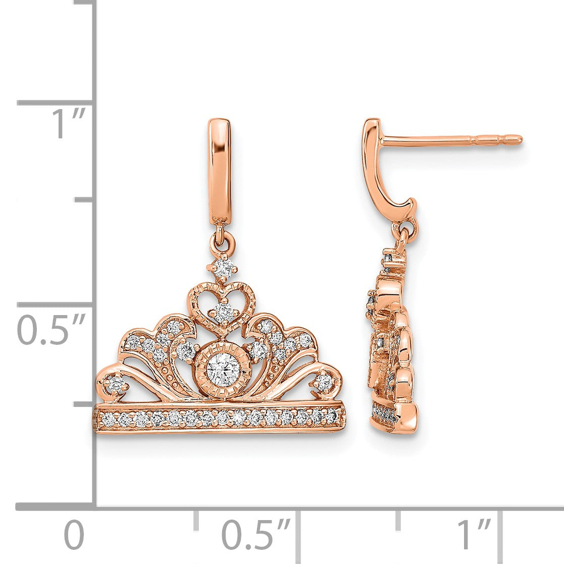14K Roségold polierte Ohrhänger mit echten Diamanten in Tiara-Design mit Stecker