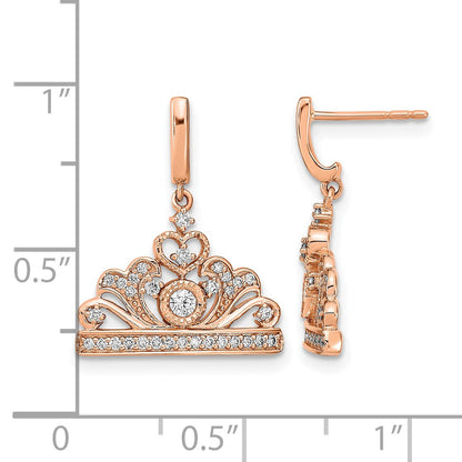 14K Roségold polierte Ohrhänger mit echten Diamanten in Tiara-Design mit Stecker