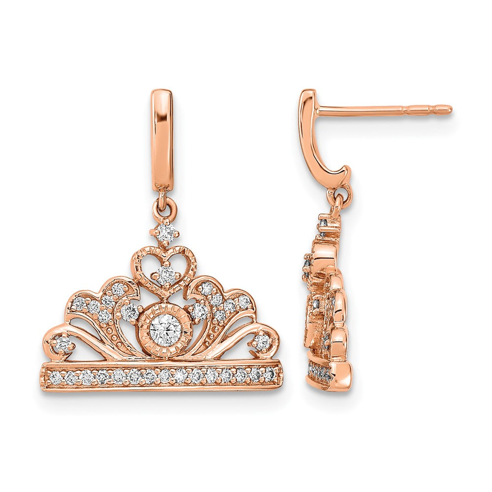 14K Roségold polierte Ohrhänger mit echten Diamanten in Tiara-Design mit Stecker
