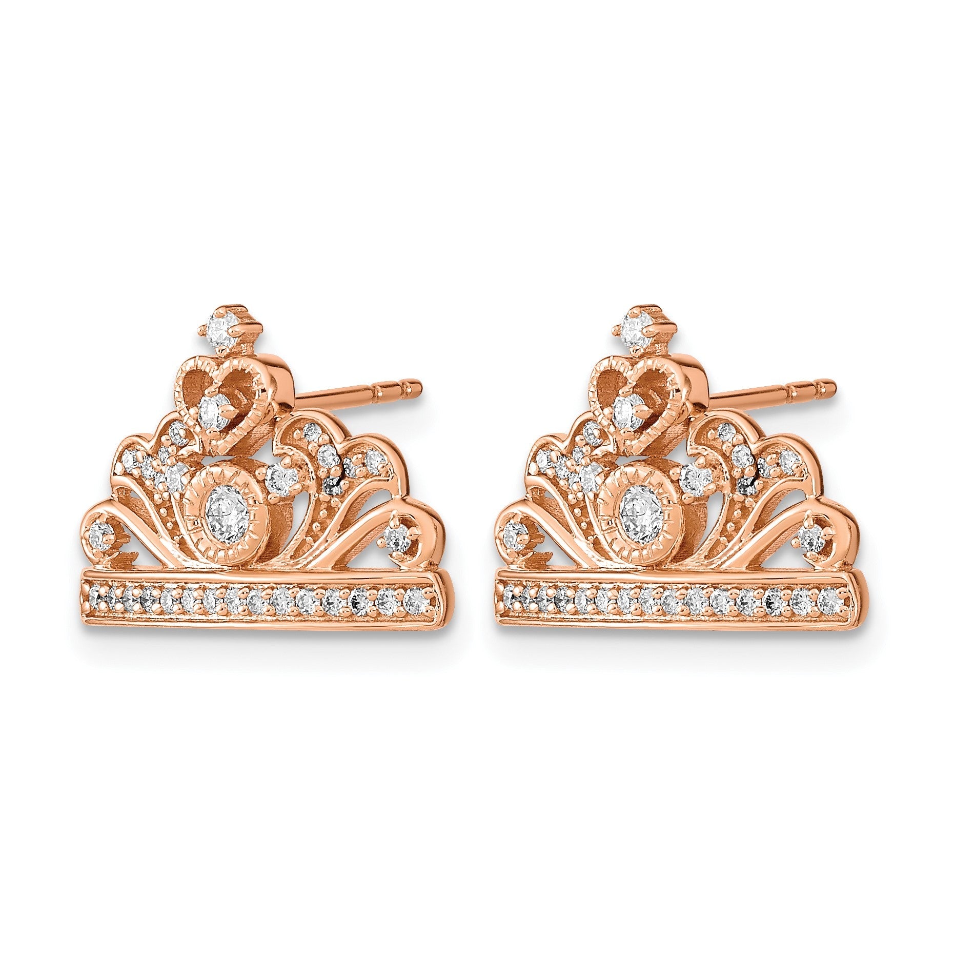 14K Roségold Polierte Echte Diamant-Tiara-Ohrstecker